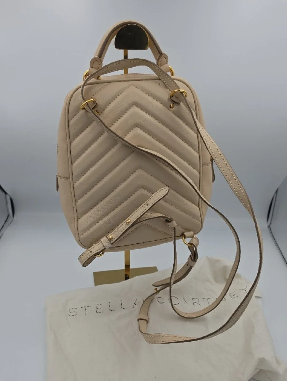 Stella McCartney Neutral Beige Star Quilted Mini Backpack W/ Gold (EUC)✨️🌟✨️